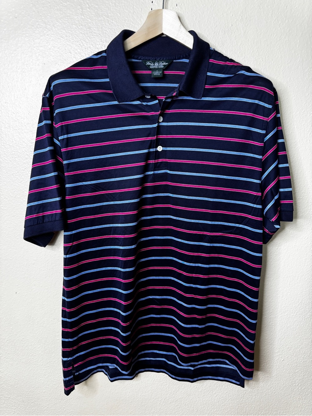 Brooks Brothers Country Club Men’s Navy Pink Blue Striped Cotton Polo Shirt M